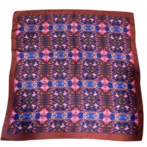 Brown Border Multicolor Patterned Square Scarf
